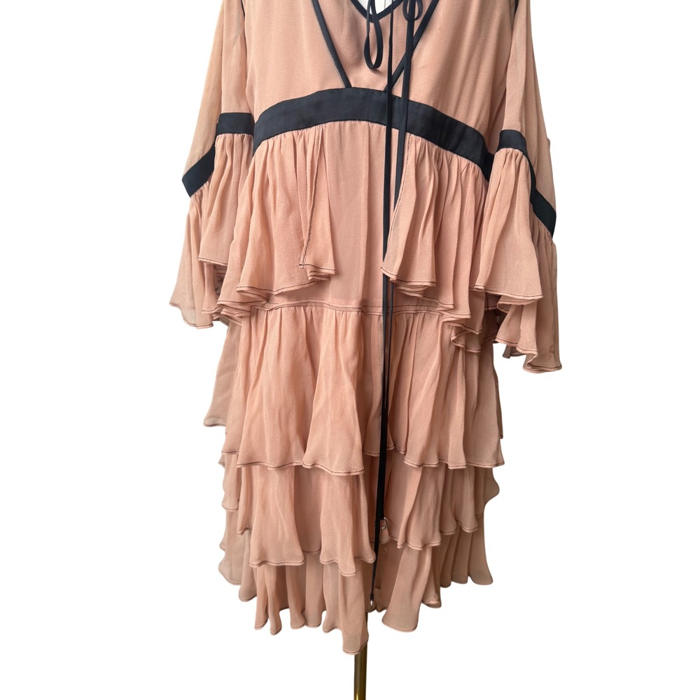 Cinq A Sept Boho Silk Ruffle Dress Size S Chic Statement Maximalist Avant Garde - Picture 6 of 13